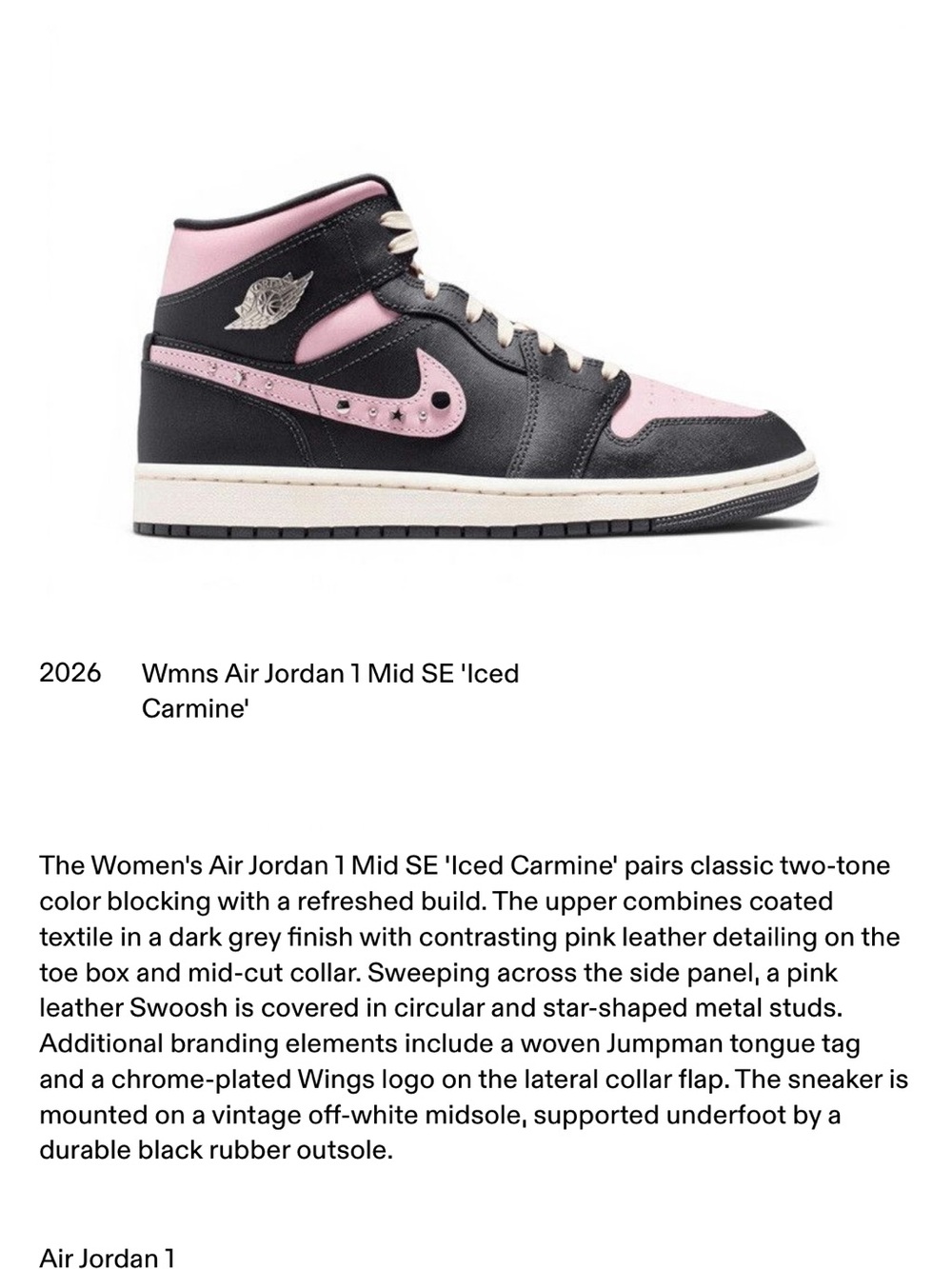 Jordan Women's Mid SE Sneakers in Pink and Black Womens Size 13.5/ men’s size 12